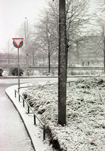 115001 Gezicht op de Koningin Wilhelminalaan te Utrecht (vermoedelijk), tijdens een sneeuwbui.
